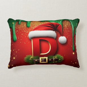 Coussins Décoratifs Lettre festive D avec ceinture de chapeau rouge et