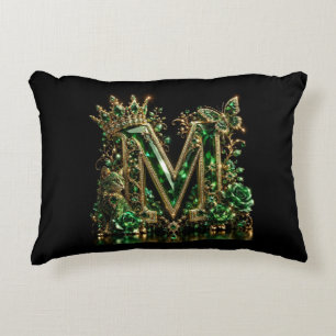 Coussins Décoratifs Lettre M en cristal d'émeraude Luxe Royal
