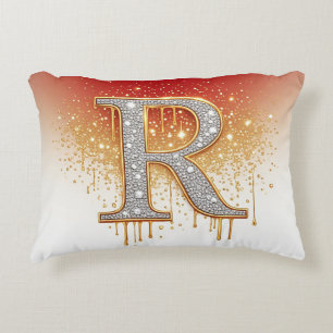 Coussins Décoratifs Lettre Monogramme Initiale R Pailletée Dorée Cadea