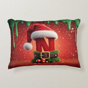 Coussins Décoratifs Lettre N en monogramme de Noël avec chapeau de Pèr