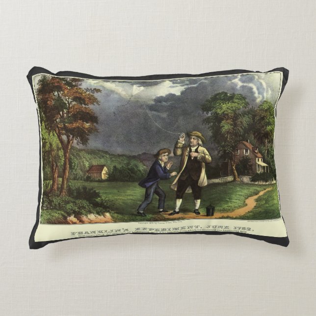 Coussins Décoratifs L'expérience de Benjamin Franklin avec le cerf-vol (Devant)