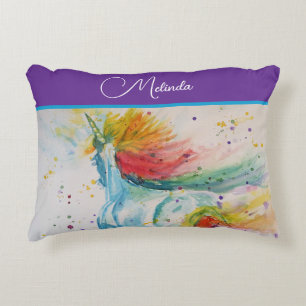Coussins Décoratifs Licorne Arc-en-ciel Anniversaire Fille Aquarelle V