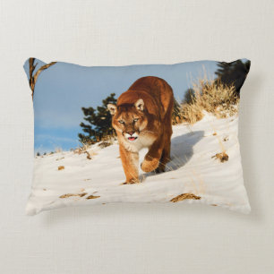 Coussins Décoratifs Lion de montagne sur une colline enneigée