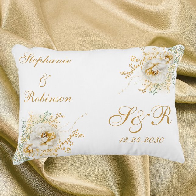 Coussins Décoratifs Logo de monogramme floral doré Mariage  (Créateur téléchargé)