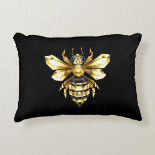 Coussins Décoratifs Logo Faux Gold Foil Bee Polygonal sur Noir