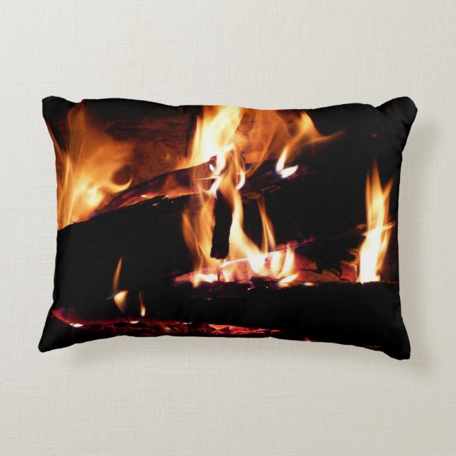 Coussins Décoratifs Logs dans la cheminée Photographie de feu chaud (Dos)