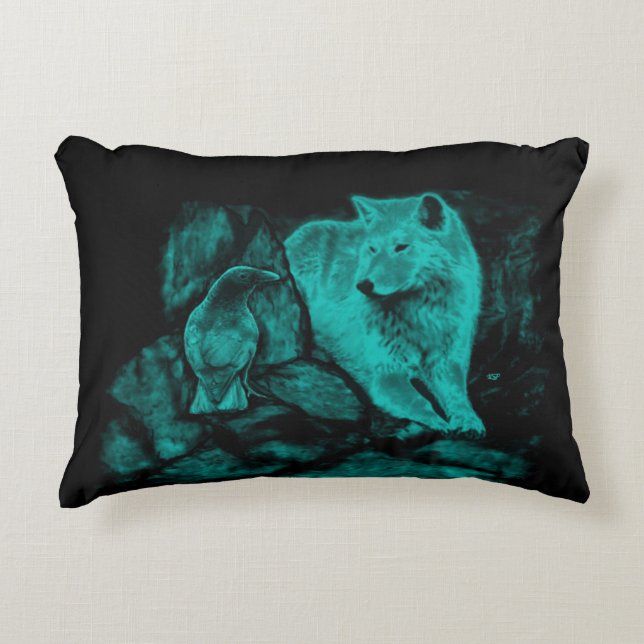 Coussins Décoratifs Loup et corbeau dans la nuit (Devant)