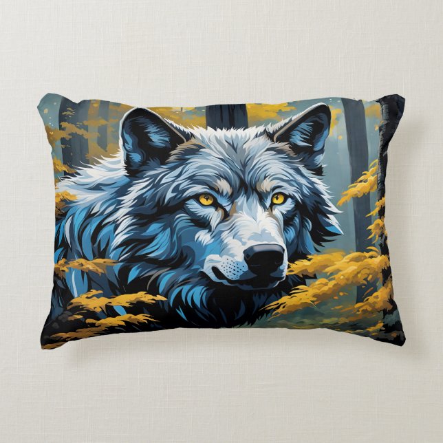 Coussins Décoratifs Loup gris en forêt dorée (Devant)