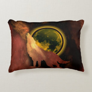 COUSSINS DÉCORATIFS LOUP HURLANT DANS L'ESPACE LUNE GALAXIE