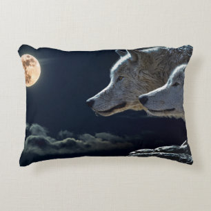 Coussins Décoratifs Loups blancs dans la Pleine lune