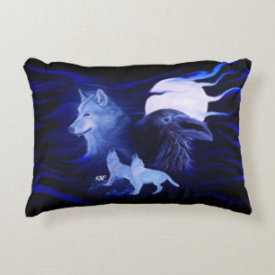 Coussins Décoratifs Loups et corbeau avec pleine lune