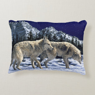 Coussins Décoratifs Loups gris dans les montagnes d'hiver neigeuses