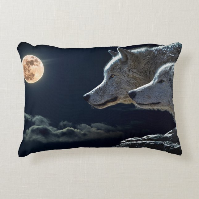 Coussins Décoratifs Loups hurlant à la Pleine lune de nuit (Devant)