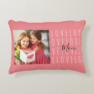 Coussins Décoratifs Love Mom Citer Coral Rose Family Photo