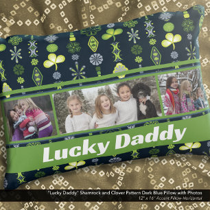 Coussins Décoratifs "Lucky Daddy" Shamrock Clover Motif Photo bleue