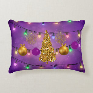 Coussins Décoratifs Lumières de Noël colorées et ornements Arbre d'or