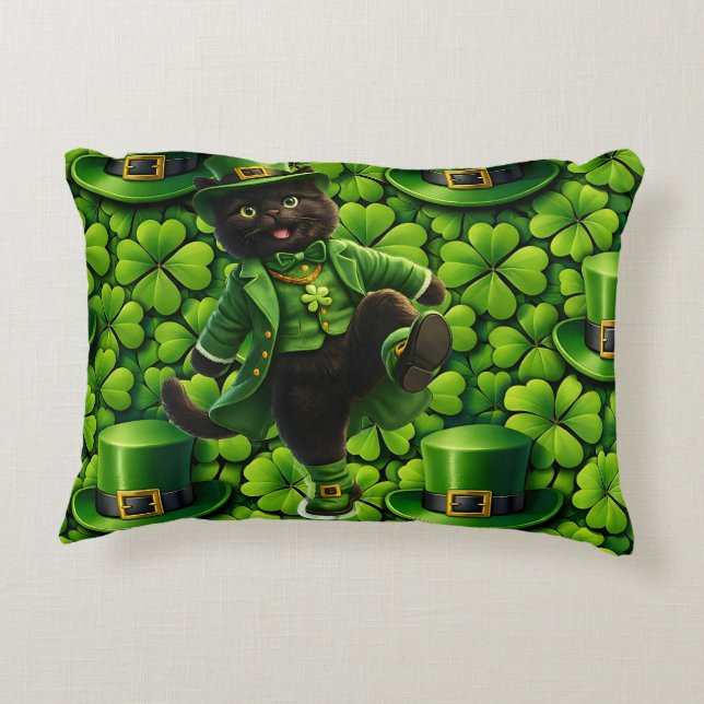 Coussins Décoratifs Lutin chanceux chat noir Saint-Patrick (Dos)