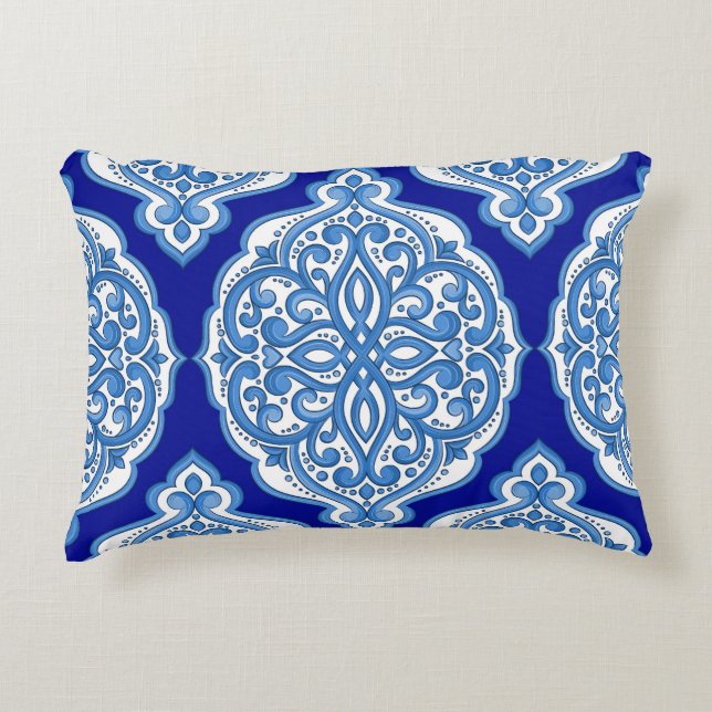 Coussins Décoratifs Luxe blanc-bleu, ornement turc. (Devant)