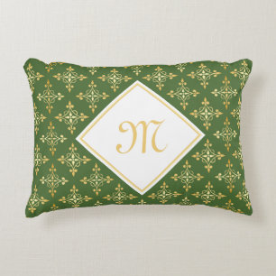 Coussins Décoratifs Luxe Monogramme vert et or Quatre Floral