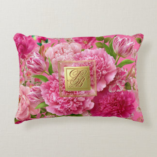 Coussins Décoratifs Luxueux floral rose monogrammé de jardin