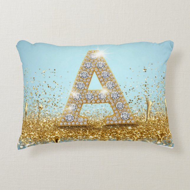 Coussins Décoratifs Luxury Diamond Letter A on Gold Glitter Background (Devant)