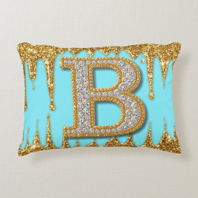Coussins Décoratifs Luxury Diamond Letter B on Gold Glitter Background (Devant)