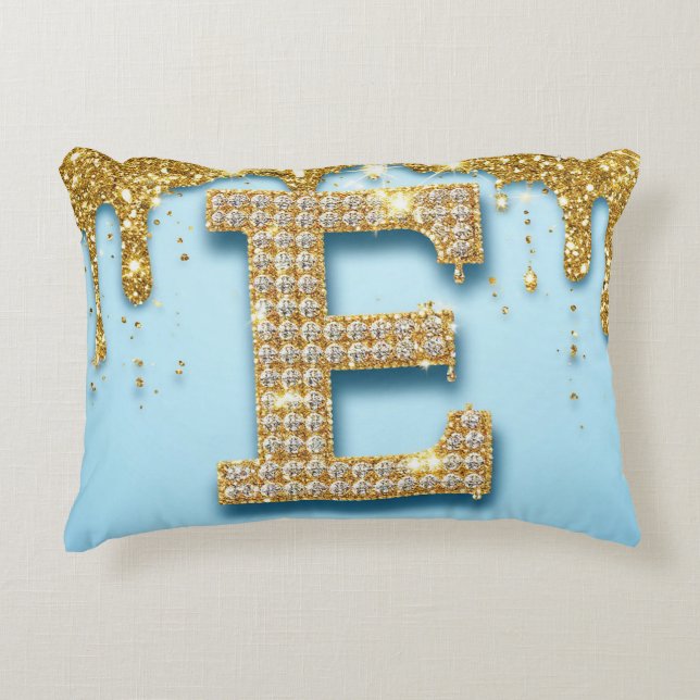 Coussins Décoratifs Luxury Diamond Letter E on Gold Glitter Background (Devant)