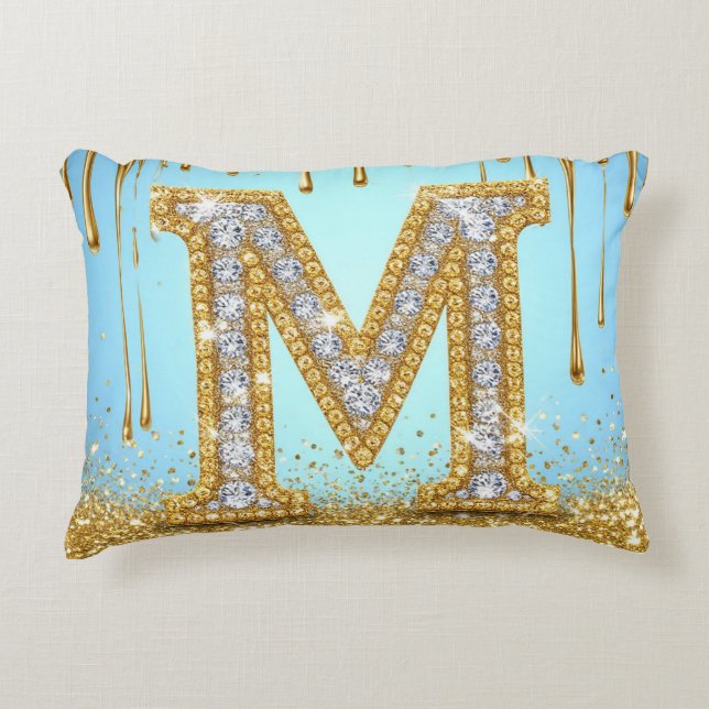 Coussins Décoratifs Luxury Diamond Letter M on Gold Glitter Background (Devant)