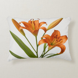 Coussins Décoratifs Lys orange fleurissant blanc arrière - plan Lot or
