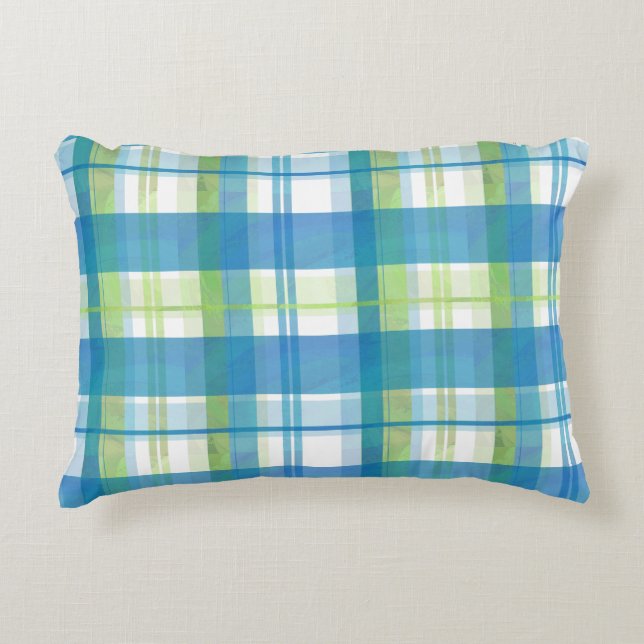 Coussins Décoratifs Madras Plaid Green et Blue (Devant)