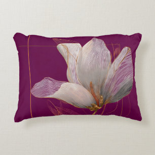 Coussins Décoratifs Magnolia blanche ligne or magenta