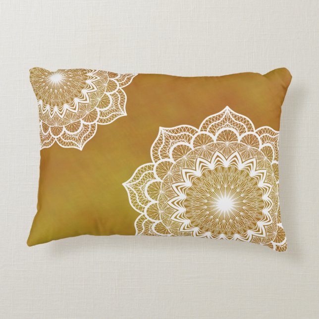 Coussins Décoratifs Mandala blanc sur fond doré (Dos)