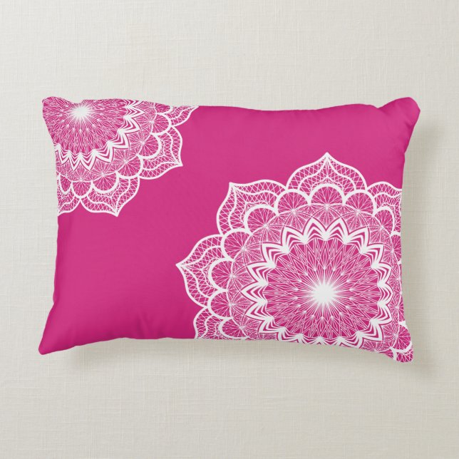 Coussins Décoratifs Mandala blanc sur fond rose (Dos)