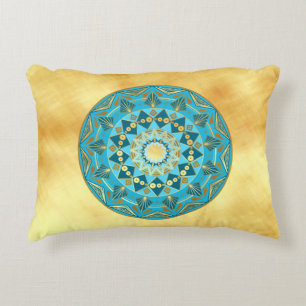 Coussins Décoratifs Mandala bleu or sur fond or doux