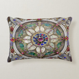 Coussins Décoratifs Mandala de rubis, d'améthyste, de saphir et de per