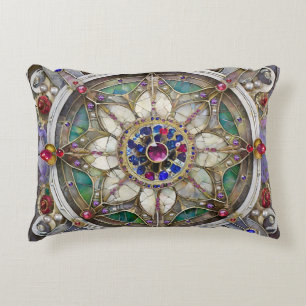 Coussins Décoratifs Mandala de rubis, d'améthyste, de saphir et de per
