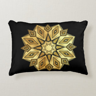 Coussins Décoratifs Mandala Étoile Dorée sur Fond Noir