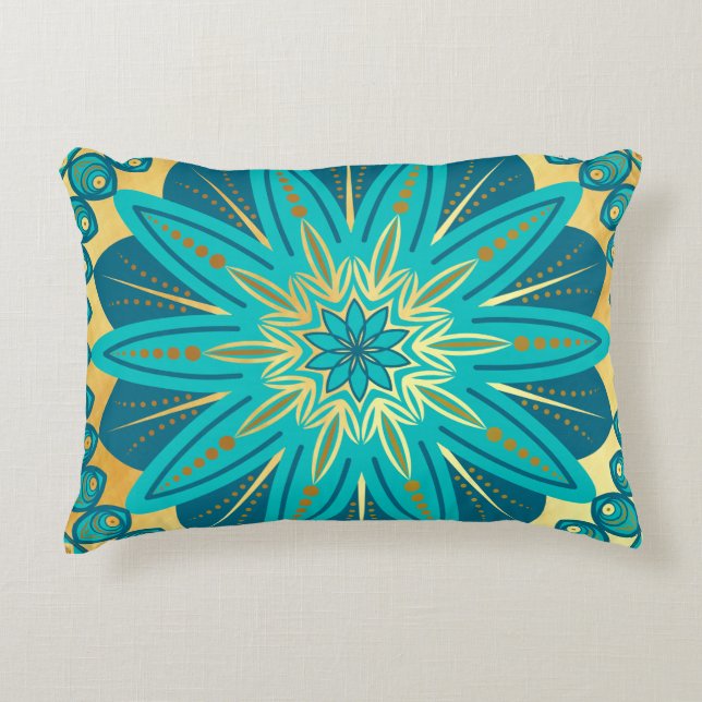 Coussins Décoratifs Mandala Fleur Bleu Or (Devant)