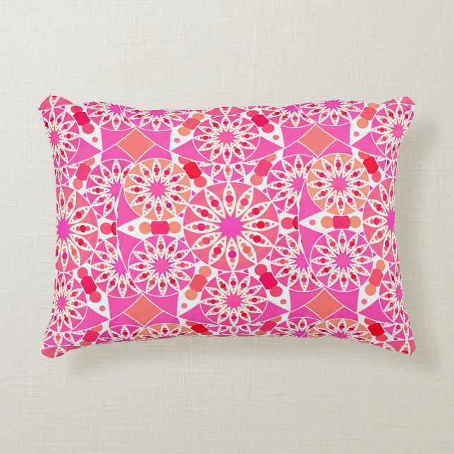 Coussins Décoratifs Mandala motif, tons rose et corail (Devant)