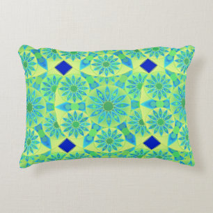 Coussins Décoratifs Mandala motif, turquoise, bleu, vert citron