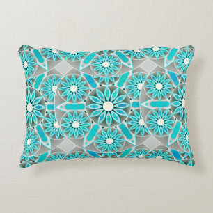 Coussins Décoratifs Mandala motif, turquoise, gris argenté et blanc