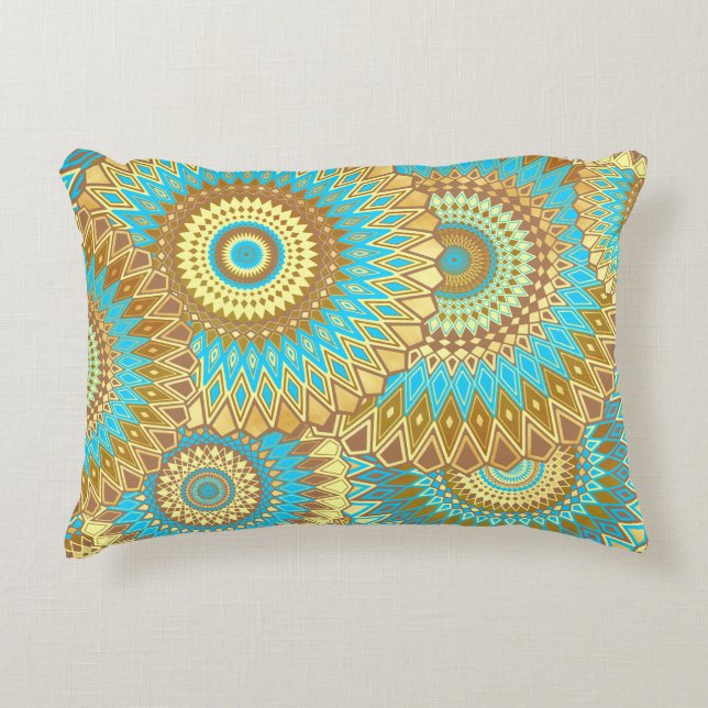 Coussins Décoratifs Mandala superposé bleu marron or (Devant)