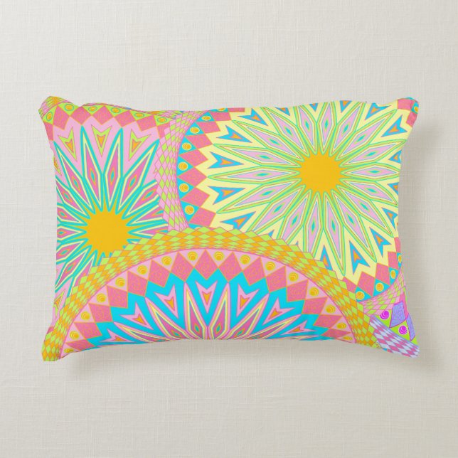 Coussins Décoratifs Mandala superposé rose bleu jaune menthe violet (Devant)