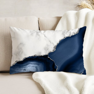 Coussins Décoratifs Marbre Blanc Agate Bleu Marine Paillettes Argentée