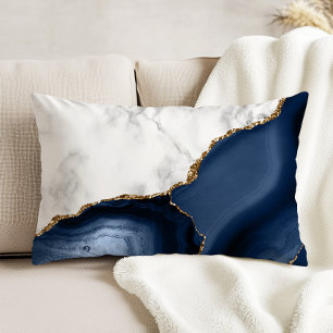 Coussins Décoratifs Marbre blanc Agate Navy Blue dorée