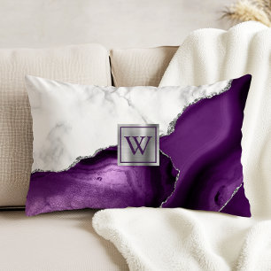Coussins Décoratifs Marbre Blanc Agate Violette Monogramme Argent