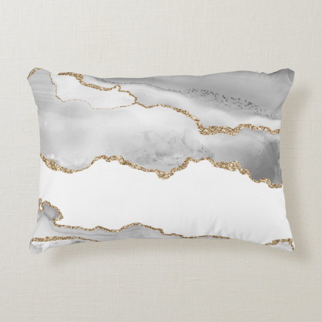 Coussins Décoratifs Marbre blanc gris accent or agate minimal luxe (Devant)