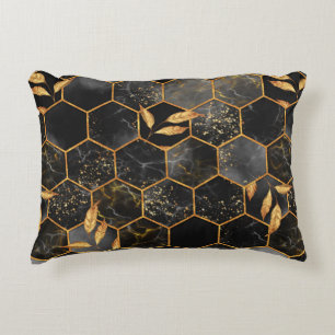 Coussins Décoratifs Marbre hexagone texture transparente avec feuilles