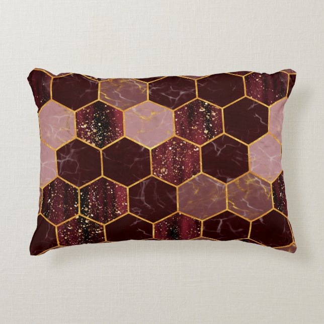 Coussins Décoratifs Marbre hexagone texture transparente avec or (Devant)