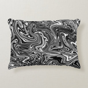 Coussins Décoratifs Marbre Liquide Noir et Blanc Abstrait